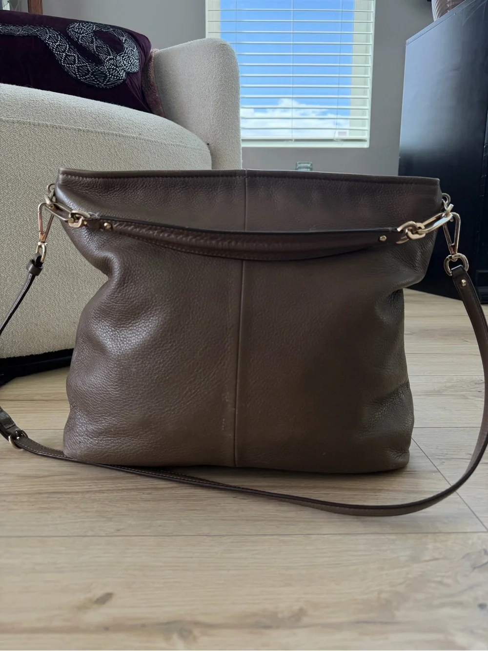 Coach Taupe Pebbled Leather Hobo Shoulder Bag